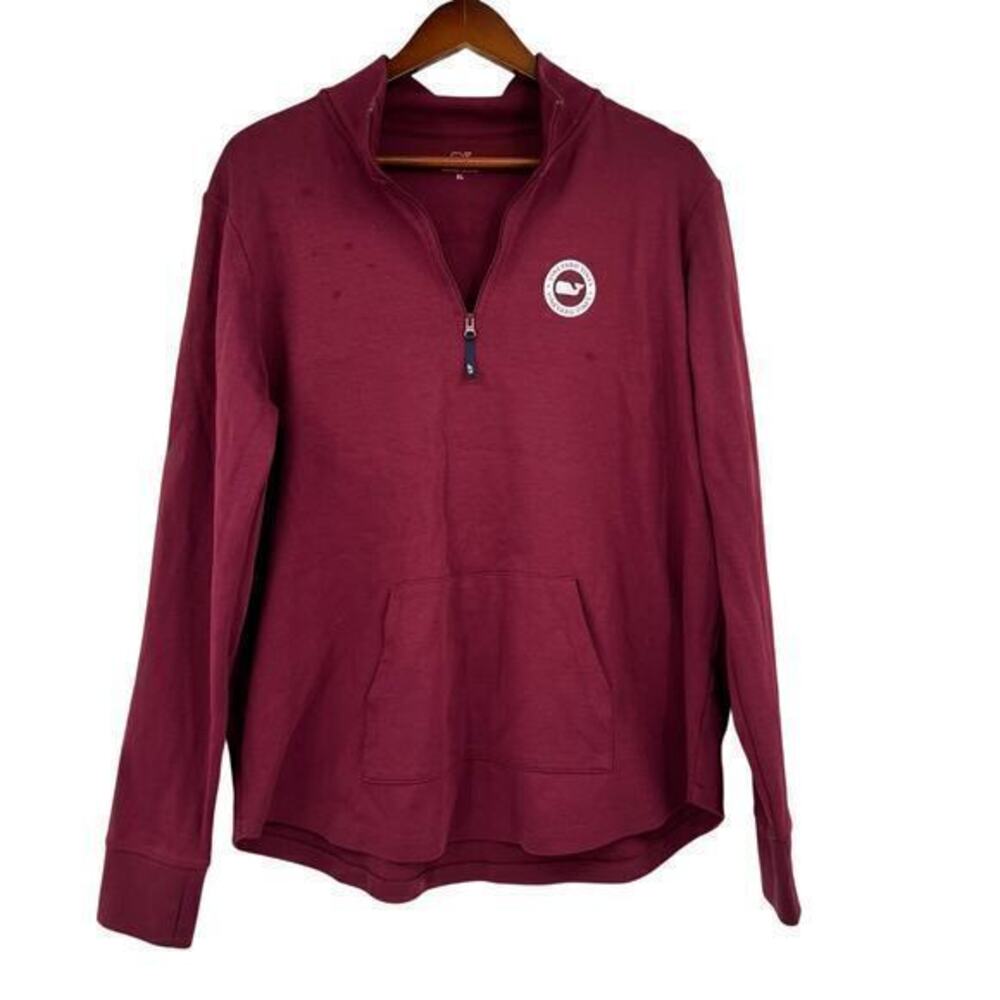 Vineyard Vines Mens 1/4 Zip Sweater Pullover Crimson Red Thumb Hole Size XL